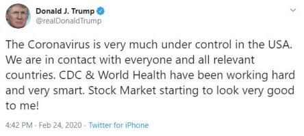 trump tweet, virus very much under control in the USA